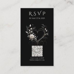 Wedding RSVP QR code-White Flowers with a Heart Business Card