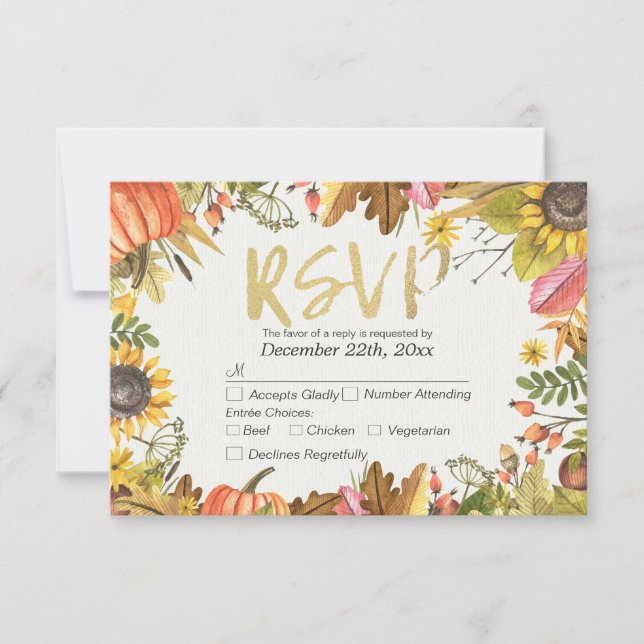 Wedding RSVP Reply Autumn Maple Fall Leaf Pumpkin (Front)