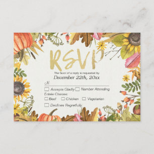 Wedding RSVP Reply Autumn Maple Fall Leaf Pumpkin Card