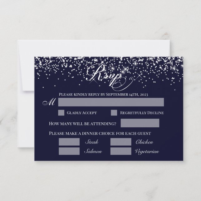Wedding RSVP Reply Card Navy Blue (Front)