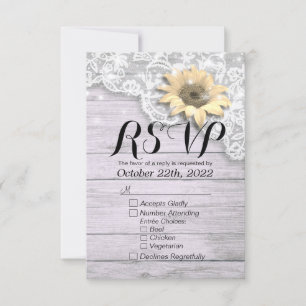 Wedding RSVP Reply Chic Lace Sunflower Wood Lights Card