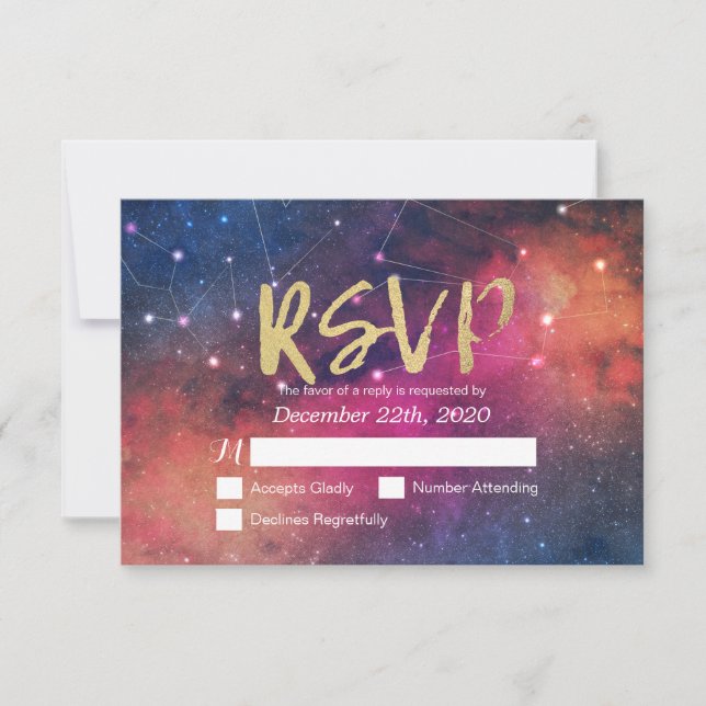 Wedding RSVP Reply Galaxy Nebula Constellations (Front)