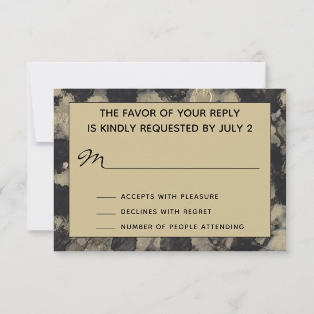Wedding RSVP Response Card Elegant Gold and Black (Front)