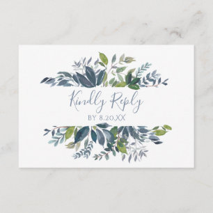 Wedding RSVP Response Card Greenery - Dusty Blue