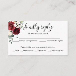 Wedding RSVP Rustic Chalk Burgundy Floral Enclosure Card