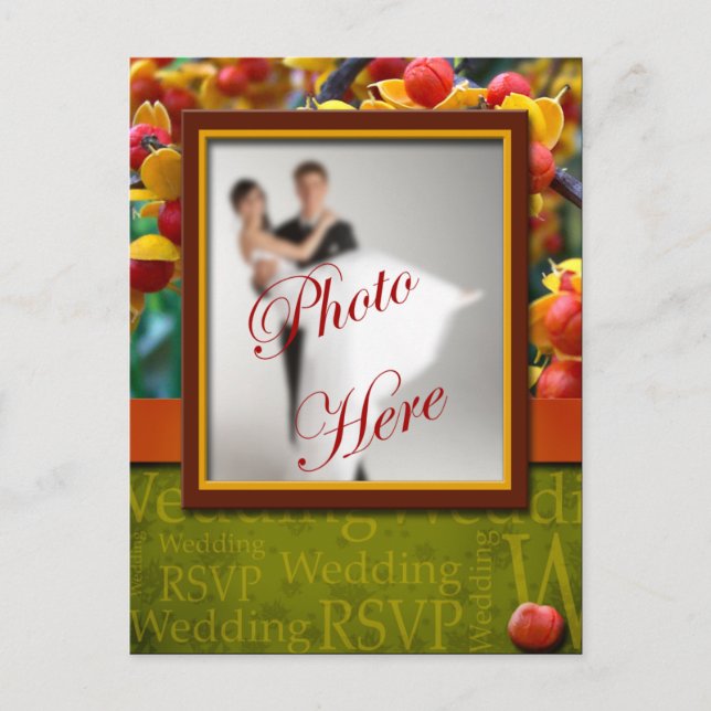 Wedding RSVP Rustic Fall In Love Custom Photo Invitation Postcard (Front)