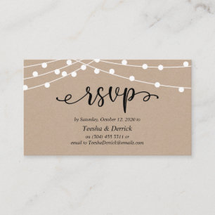 Wedding RSVP, Rustic Kraft String Lights Enclosure Card