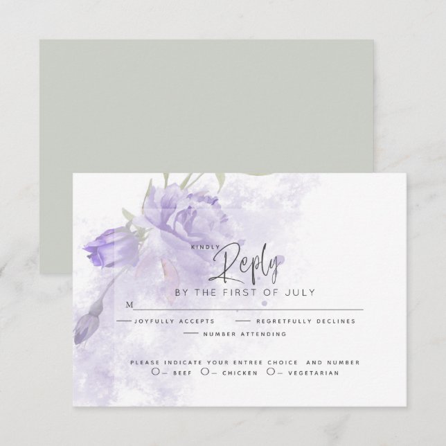 Wedding RSVP | Rustic Painterly Purple Floral (Front/Back)