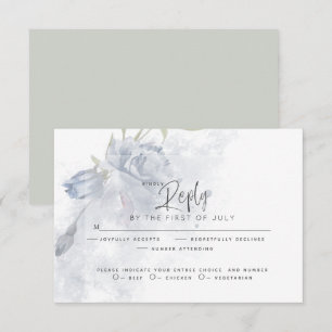 Wedding RSVP Rustic Watercolor Dusty Blue Rose Card