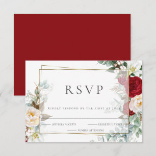 Wedding RSVP Scarlet and Ivory Peony Floral Card