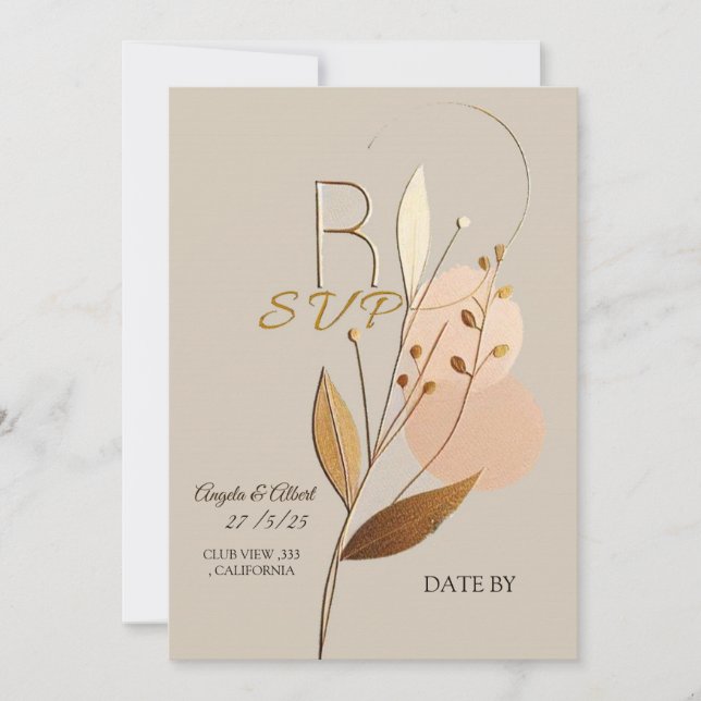 wedding rsvp  simple golden hints card art design (Front)