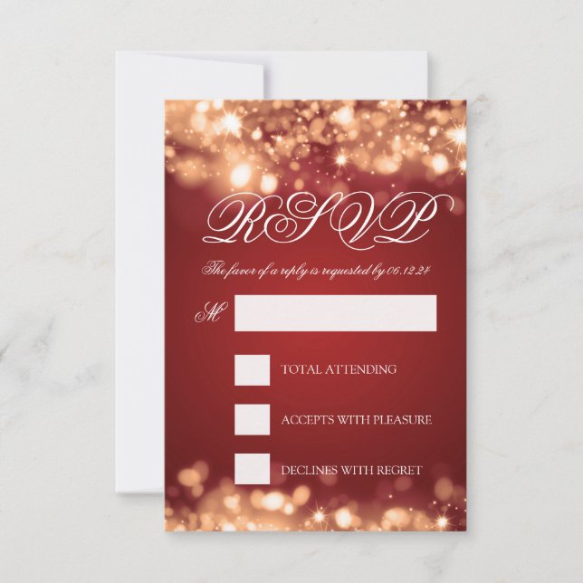 Wedding RSVP Sparkling Lights Gold (Front)