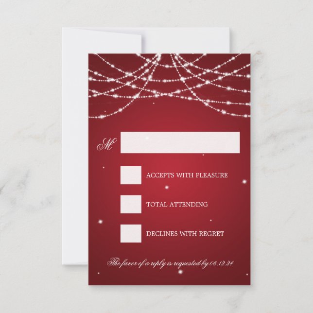 Wedding RSVP Sparkling String Red (Front)