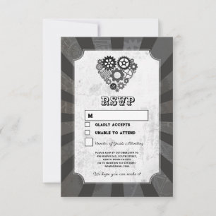 Wedding RSVP Steampunk Wedding Hearts Cogs Retro Invitation