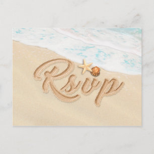 Wedding RSVP Summer Sandy Beach Starfish Seashell Invitation Postcard