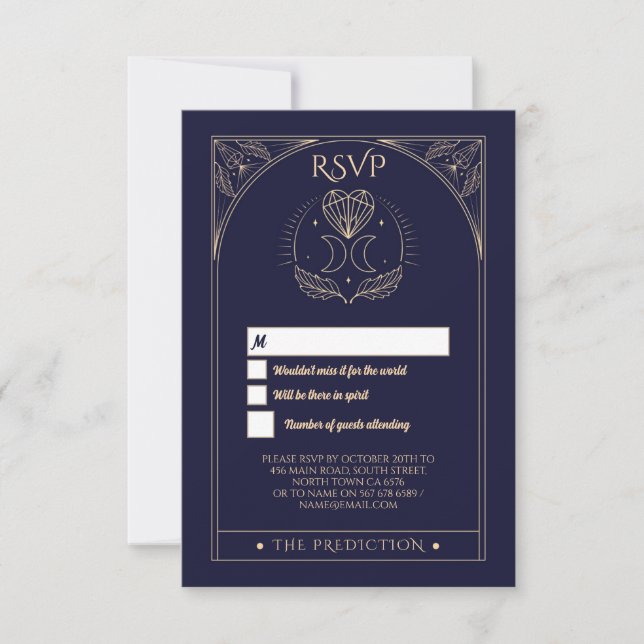 Wedding RSVP Tarot Moon Stars Hearts Respond Card (Front)