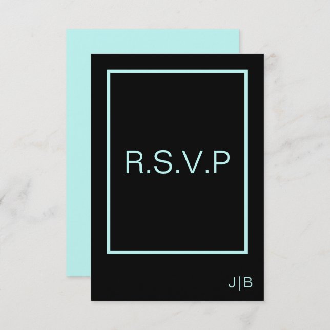 Wedding RSVP teal, black and white CARD (Front/Back)