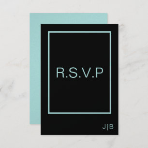 Wedding RSVP teal, black and white CARD