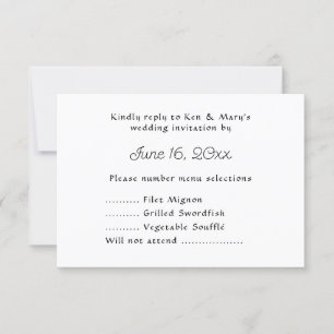 Wedding RSVP Text Response With Menu Selection