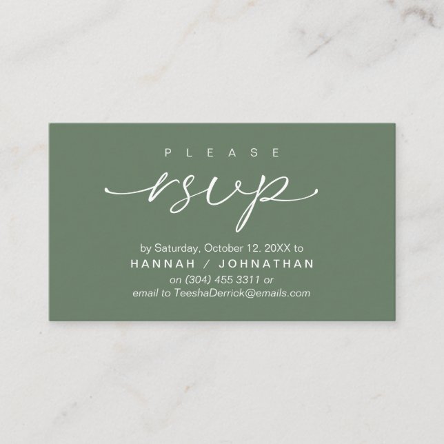 Wedding RSVP via Phone or email respond Enclosure Card (Front)