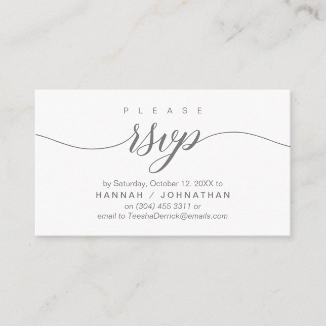 Wedding RSVP via Phone or email respond Enclosure Card (Front)