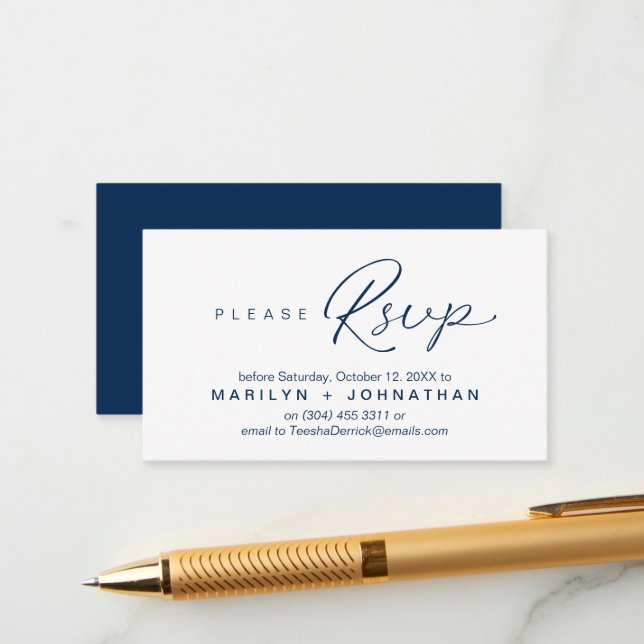 Wedding RSVP via Phone or email respond Enclosure Card (Front/Back In Situ)