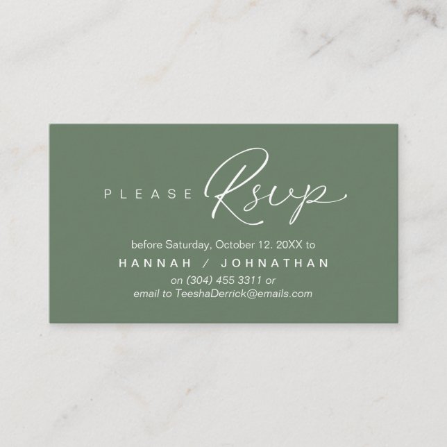Wedding RSVP via Phone or email respond Enclosure Card (Front)