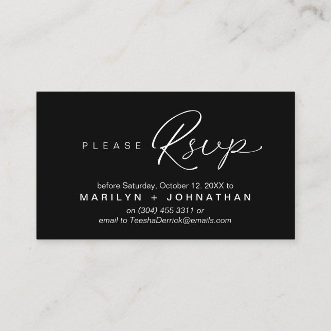 Wedding RSVP via Phone or email respond Enclosure Card (Front)