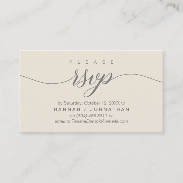 Wedding RSVP via Phone or email respond Enclosure Card (Front)
