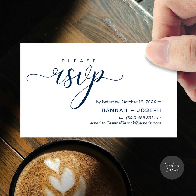 Wedding RSVP via Phone or email respond Enclosure Card (Wedding invitation RSVP via Phone or email respond reminder Enclosure Card in aesthetic Navy Blue)