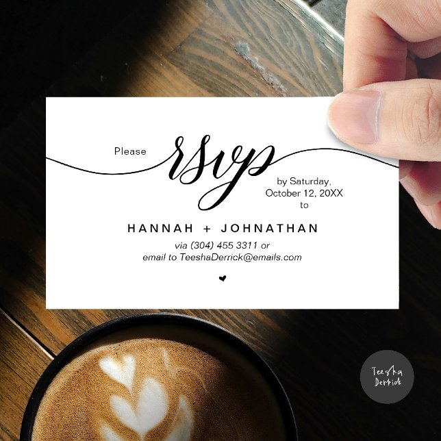 Wedding RSVP via Phone or email respond Enclosure Card (Wedding invitation RSVP via Phone or email respond reminder Enclosure Card in aesthetic White Black)