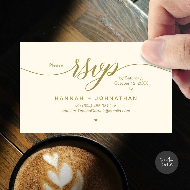Wedding RSVP via Phone or email respond Enclosure Card (Wedding invitation RSVP via Phone or email respond reminder Enclosure Card in aesthetic yellow gold)