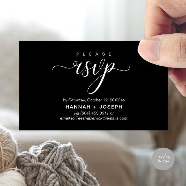 Wedding RSVP via Phone or email respond Enclosure Card (Wedding invitation RSVP via Phone or email respond reminder Enclosure Card in aesthetic Black White)