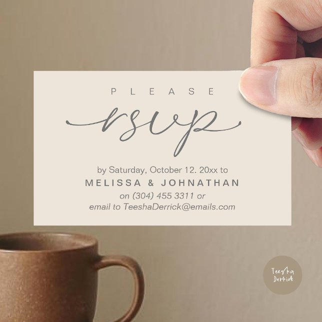 Wedding RSVP via Phone or email respond Enclosure Card (Wedding RSVP via Phone or email text sms website Enclosure Card Dinner Invites Cream Grey)