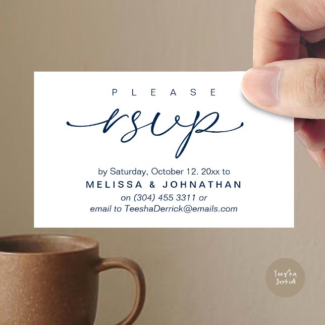 Wedding RSVP via Phone or email respond Enclosure Card (Wedding RSVP via Phone or email text sms website Enclosure Card Dinner Invites Respond Navy Blue)
