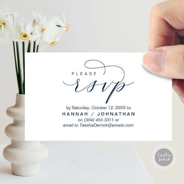Wedding RSVP via Phone or email respond Enclosure Card (Wedding Invitation RSVP Respond via Phone or email Online Enclosure Card, Navy Blue)