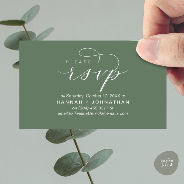 Wedding RSVP via Phone or email respond Enclosure Card (Wedding Invitation RSVP Respond via Phone or email Online Enclosure Card, Greenery sage forest green)