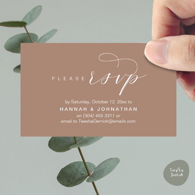 Wedding RSVP via Phone or email respond Enclosure Card (Wedding RSVP via Phone or email respond Enclosure Card, Lunch, Brunch, Dinner, Party, Taupe Earthy)