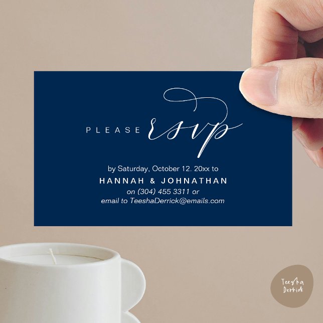 Wedding RSVP via Phone or email respond Enclosure Card (Wedding RSVP via Phone or email respond Enclosure Card, Lunch, Brunch, Dinner, Party, Navy Blue)