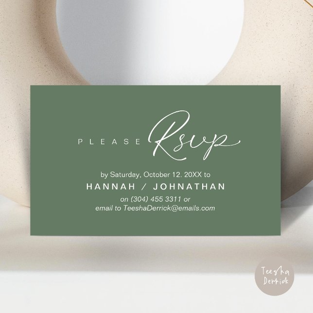 Wedding RSVP via Phone or email respond Enclosure Card (Wedding RSVP via Phone, email, website, respond, Enclosure Card, Classy Greenery Sage Green)