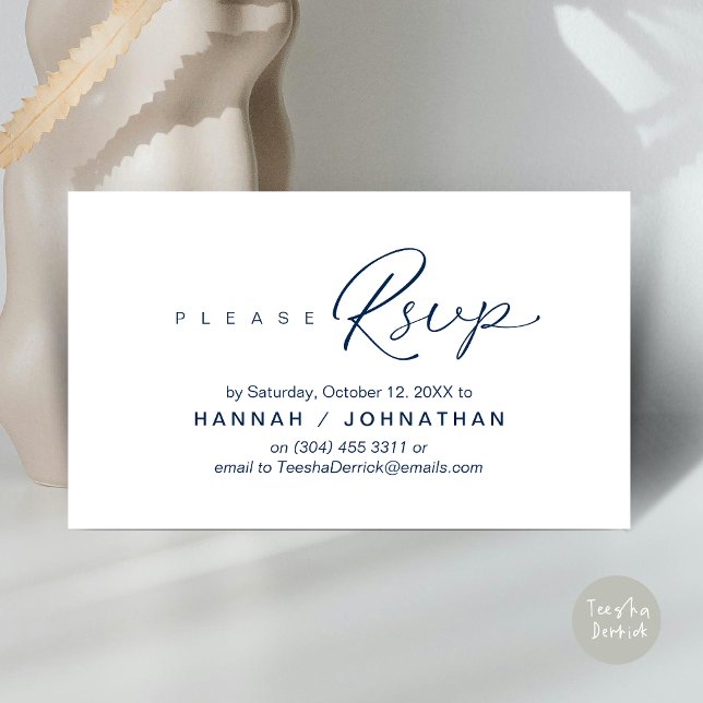 Wedding RSVP via Phone or email respond Enclosure Card (Wedding RSVP via Phone, email, website, respond, Enclosure Card, Classy Navy Blue)