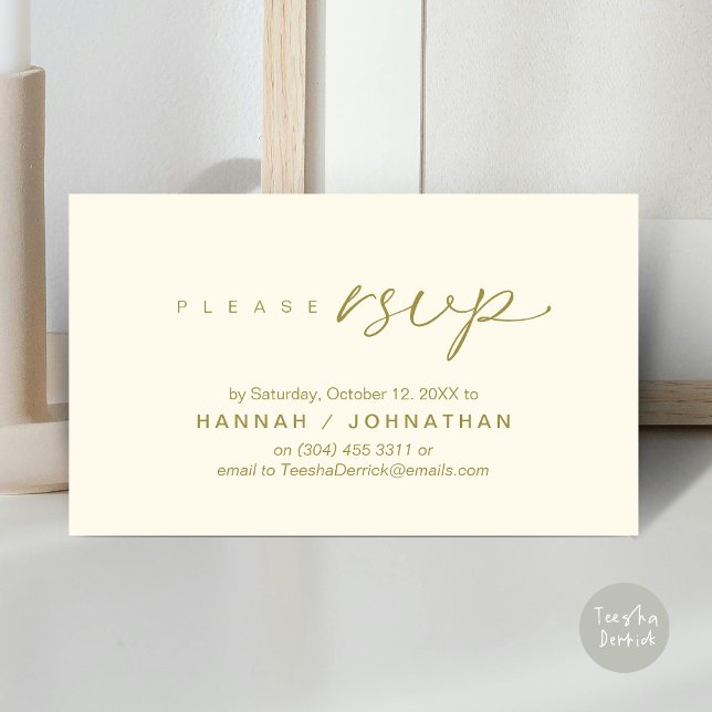 Wedding RSVP via Phone or email respond Enclosure Card (Wedding RSVP via Phone, email, website, respond, Enclosure Card, Classy Yellow Gold)