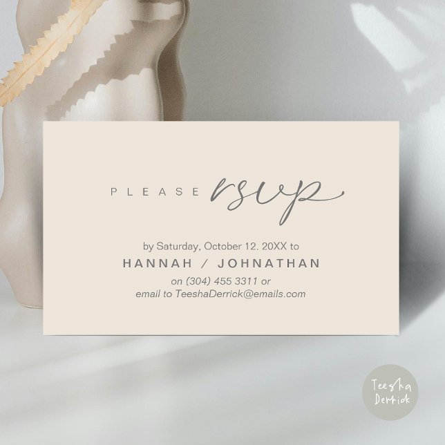 Wedding RSVP via Phone or email respond Enclosure Card (Wedding RSVP via Phone, email, website, respond, Enclosure Card, Classy Cream Grey)