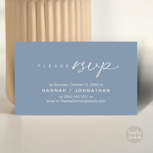 Wedding RSVP via Phone or email respond Enclosure Card (Wedding RSVP via Phone, email, website, respond, Enclosure Card, Classy Dusty Blue)