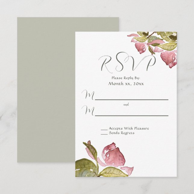Wedding RSVP Watercolor Roses Soft Pink (Front/Back)