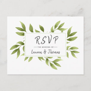 Wedding RSVP Watercolor Willow Wreath Reply Invitation Postcard