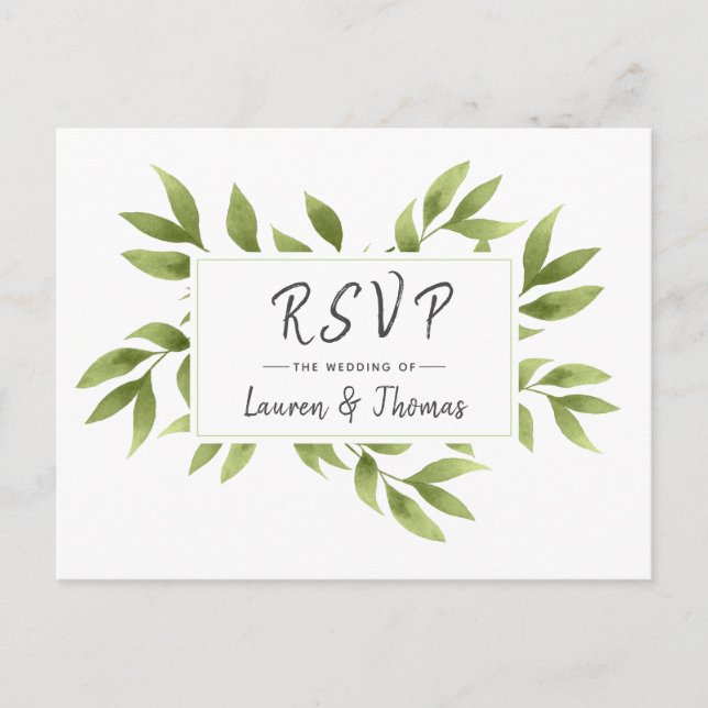 Wedding RSVP Watercolor Willow Wreath Reply Invitation Postcard (Front)