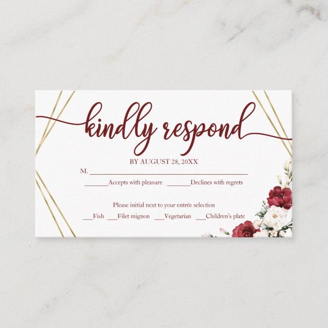  Wedding RSVP White Floral Geometric Rustic Wood E Enclosure Card (Front)