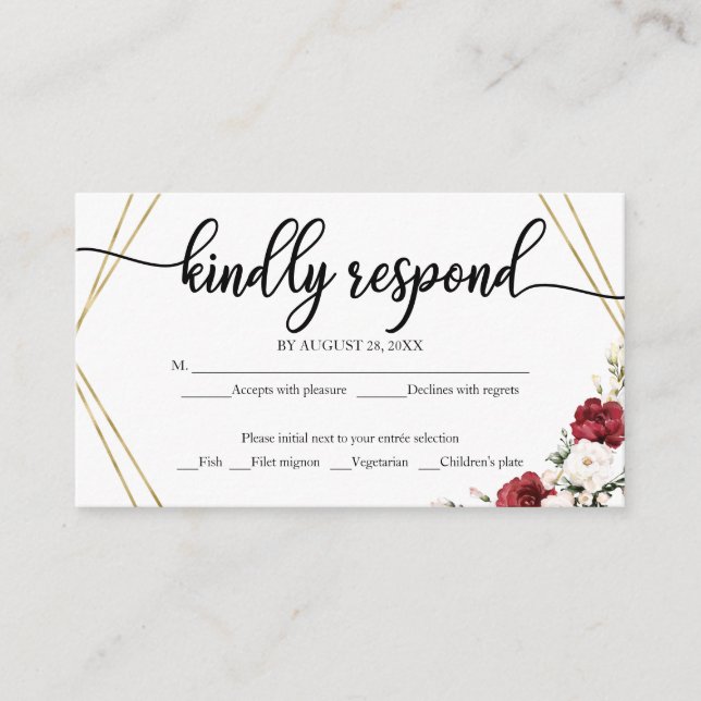  Wedding RSVP White Floral Geometric Rustic Wood Enclosure Card (Front)