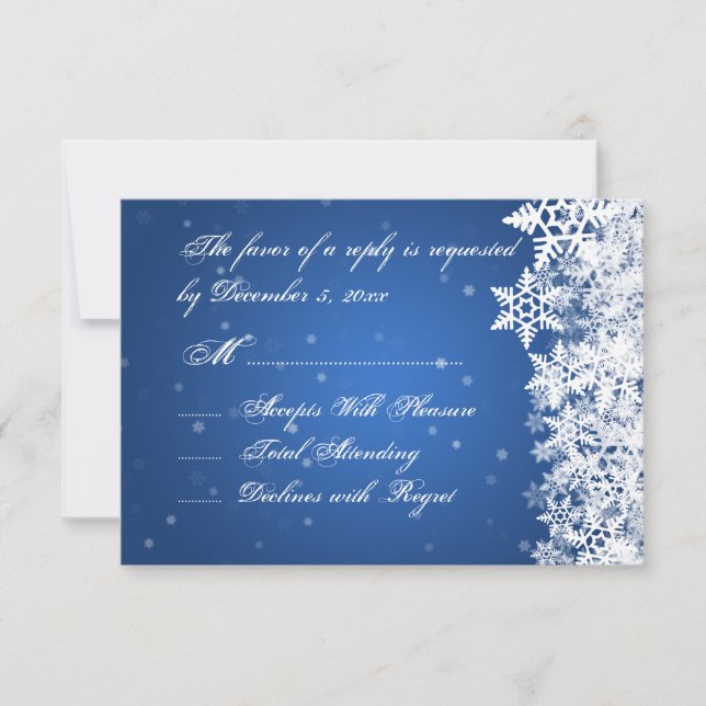 Wedding RSVP Winter Snowflakes Blue Sapphire (Front)